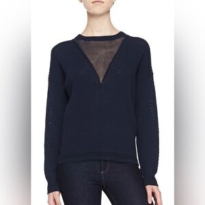 Joseph Honeycomb-Stitched Contrast Cotton-Blend Sweater Navy S‎